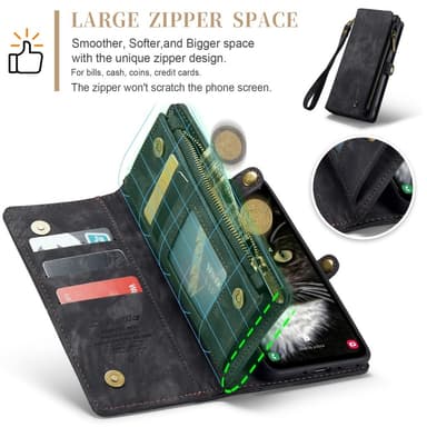 CaseMe Samsung A35 5G CaseMe Big Wallet 2in1 Magnet Lompakkokotelo - Musta