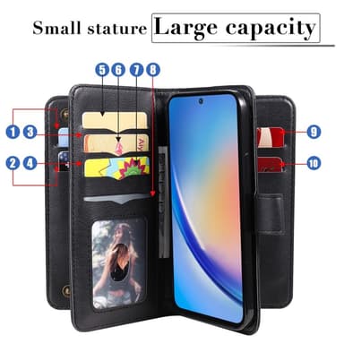 SKALO Samsung A35 5G 10-lokeroa Lompakkokotelo - Musta