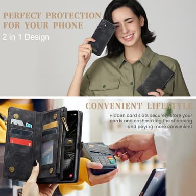 CaseMe Samsung A35 5G CaseMe Big Wallet 2in1 Magnet Lompakkokotelo - Musta