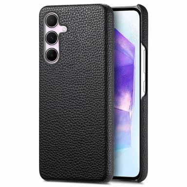 SKALO Samsung A55 5G PU-nahkainen Litchi Suojakuori - Musta