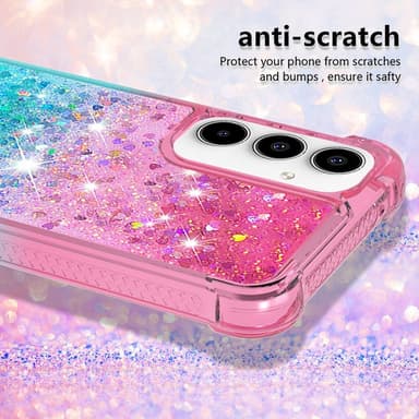 SKALO Samsung A35 5G Juoksuhiekka Glitter Sydämet TPU kuori - Pinkki-Turkoosi