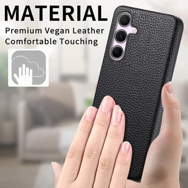 SKALO Samsung A55 5G PU-nahkainen Litchi Suojakuori - Musta