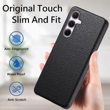 SKALO Samsung A55 5G PU-nahkainen Litchi Suojakuori - Musta