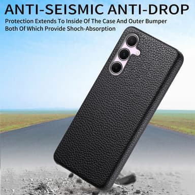SKALO Samsung A55 5G PU-nahkainen Litchi Suojakuori - Musta