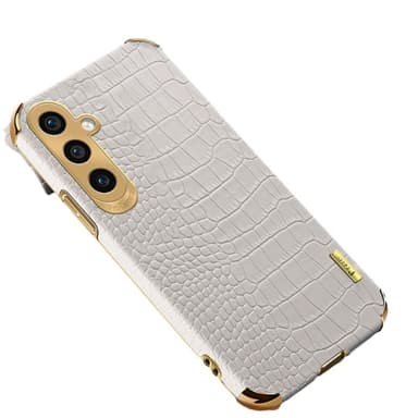SKALO Samsung A35 5G Krokotiili Kultainen Reuna Kuori - Valkoinen