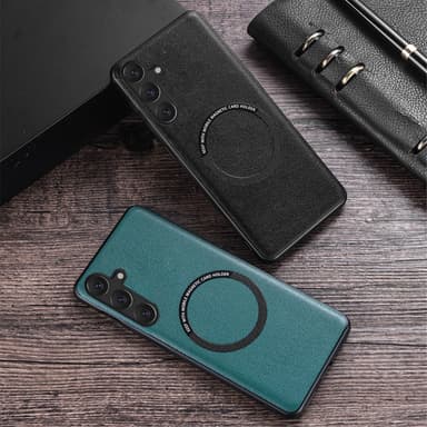 SKALO Samsung A55 5G PU Nahka Hybrid Magnetic Ring Suojakuori - Musta