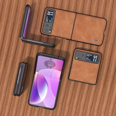 SKALO Motorola Razr 40 5G ABEEL PU Nahka Fold Suojakuori - Ruskea