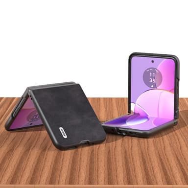 SKALO Motorola Razr 40 5G ABEEL PU Nahka Fold Suojakuori - Musta