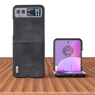 SKALO Motorola Razr 40 5G ABEEL PU Nahka Fold Suojakuori - Musta
