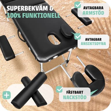 Hierontapöytä 3-tasoinen selkänojalla ja pehmusteilla varustettuna - musta