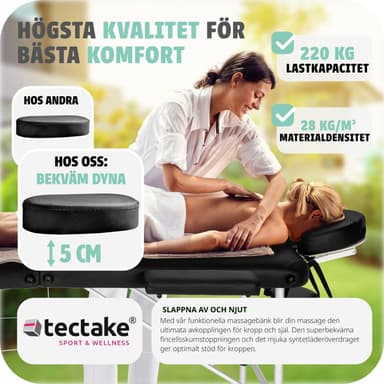Hierontapöytä 3-tasoinen selkänojalla ja pehmusteilla varustettuna - musta