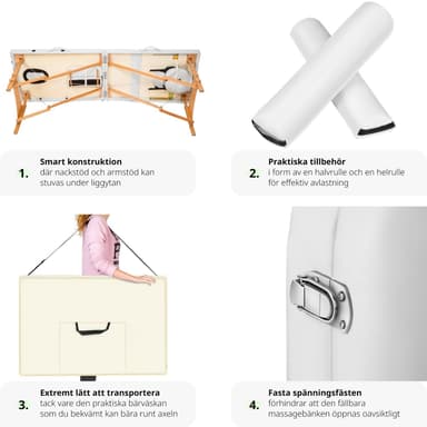 Hierontapöydän setti Freddie | Pääntuki, käsinojat, kasvotyyny & bolsterityynyt - valkoinen