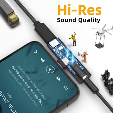 USB-C - 3,5 mm sovitin kuulokkeille ja lataukseen Musta