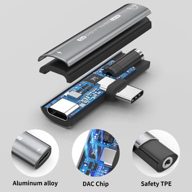 USB-C - 3,5 mm sovitin kuulokkeille ja lataukseen Musta