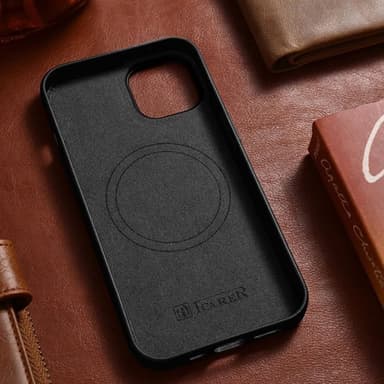 iCarer Nahkakotelo MagSafella iPhone 14 Plus -puhelimelle - musta
