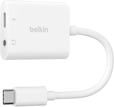 Belkin RockStar 3,5 mm Audio + USB-C lataussovitin (valkoinen)
