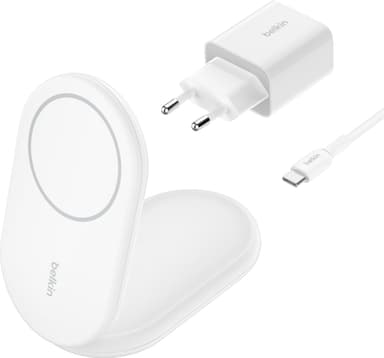 Belkin BoostCharge Qi2 magneettinen taitettava latausteline (valk.)