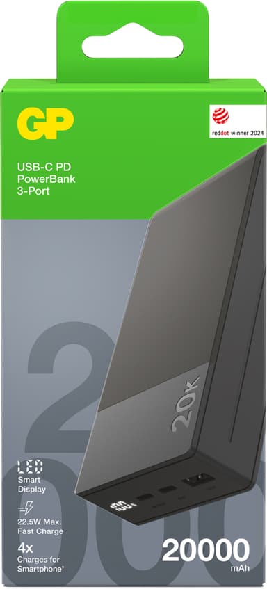 GP M2+ 20,000 mAh varavirtalähde (harmaa)