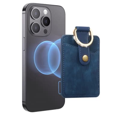 Magneettikorttiteline säädettävällä jalustarenkaan pidikkeellä iPhonelle Sininen