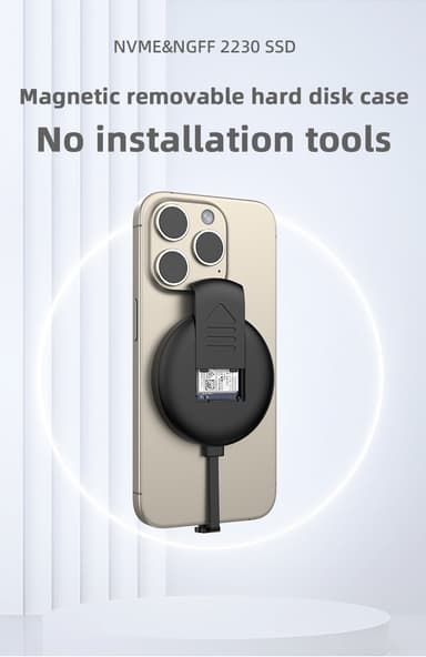 NÖRDIC magneettinen NVMe/SATA 2230 SSD ulkoinen kotelo USB-C 10Gbps