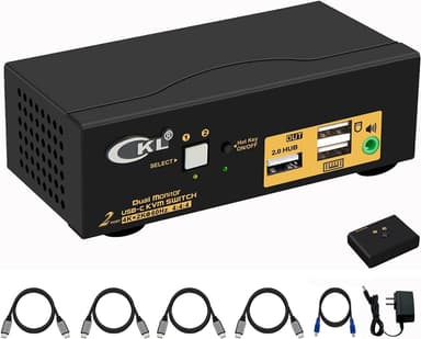 NÖRDIC KVM -kytkin 2–2 USB-C–HDMI 4K 60 Hz, 3 x USB-A, 2 x 3,5 mm AUX