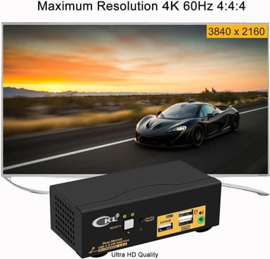 NÖRDIC KVM -kytkin 2–2 USB-C–HDMI 4K 60 Hz, 3 x USB-A, 2 x 3,5 mm AUX
