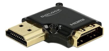 Delock HDMI-sovitin, 19-pin na-ur, kulmaliitin 90° vasemmalle, musta