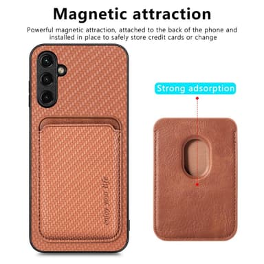 SKALO Samsung A14 4G/5G Carbon Fiber Suojakuori korttipidikkeellä - Ruskea