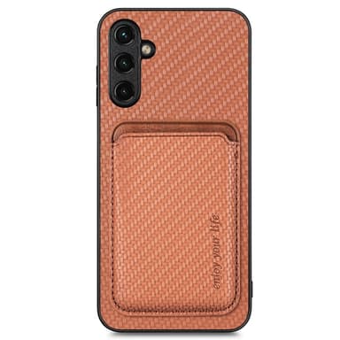 SKALO Samsung A14 4G/5G Carbon Fiber Suojakuori korttipidikkeellä - Ruskea