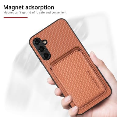 SKALO Samsung A14 4G/5G Carbon Fiber Suojakuori korttipidikkeellä - Ruskea
