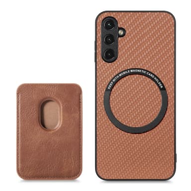 SKALO Samsung A14 4G/5G Carbon Fiber Suojakuori korttipidikkeellä - Ruskea