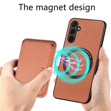 SKALO Samsung A14 4G/5G Carbon Fiber Suojakuori korttipidikkeellä - Ruskea