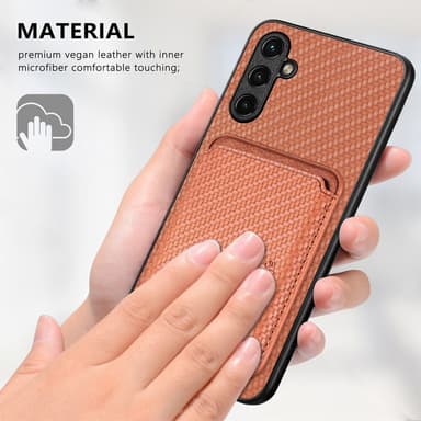 SKALO Samsung A14 4G/5G Carbon Fiber Suojakuori korttipidikkeellä - Ruskea
