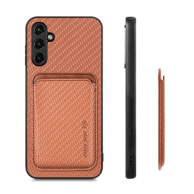 SKALO Samsung A14 4G/5G Carbon Fiber Suojakuori korttipidikkeellä - Ruskea