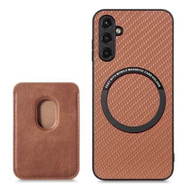 SKALO Samsung A54 5G Carbon Fiber Suojakuori korttipidikkeellä - Ruskea