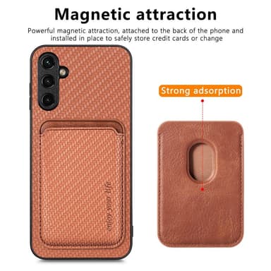 SKALO Samsung A54 5G Carbon Fiber Suojakuori korttipidikkeellä - Ruskea