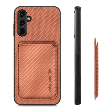 SKALO Samsung A54 5G Carbon Fiber Suojakuori korttipidikkeellä - Ruskea