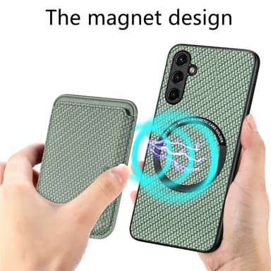 SKALO Samsung A14 4G/5G Carbon Fiber Suojakuori korttipidikkeellä - Vihreä