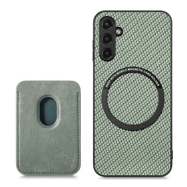 SKALO Samsung A14 4G/5G Carbon Fiber Suojakuori korttipidikkeellä - Vihreä
