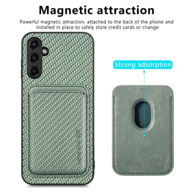 SKALO Samsung A14 4G/5G Carbon Fiber Suojakuori korttipidikkeellä - Vihreä