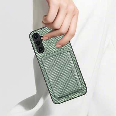 SKALO Samsung A14 4G/5G Carbon Fiber Suojakuori korttipidikkeellä - Vihreä