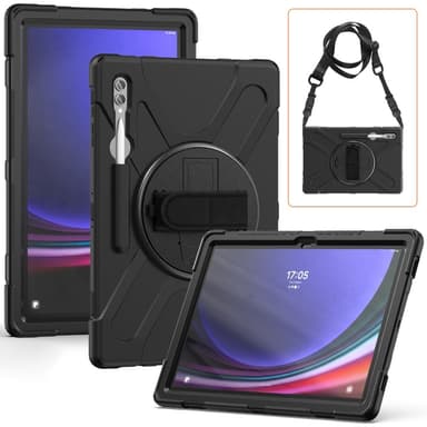 SKALO Samsung Tab S9 Ultra Extra Shock Resistant Armor Handle Kuori Olkahihnalla - Musta