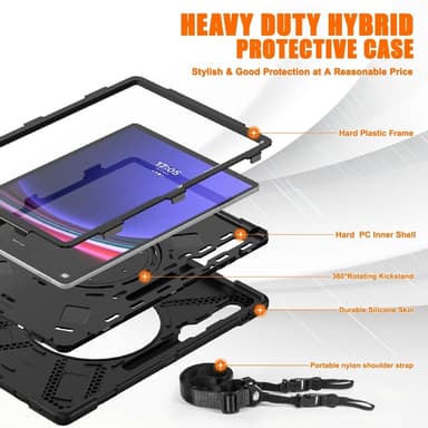 SKALO Samsung Tab S9 Ultra Extra Shock Resistant Armor Handle Kuori Olkahihnalla - Musta