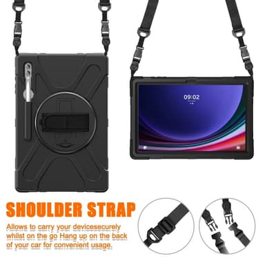 SKALO Samsung Tab S9 Ultra Extra Shock Resistant Armor Handle Kuori Olkahihnalla - Musta
