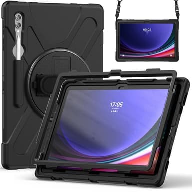 SKALO Samsung Tab S9 Ultra Extra Shock Resistant Armor Handle Kuori Olkahihnalla - Musta