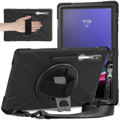 SKALO Samsung Tab S9 Ultra Extra Shock Resistant Armor Handle Kuori Olkahihnalla - Musta