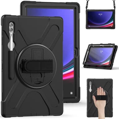 SKALO Samsung Tab S9 Ultra Extra Shock Resistant Armor Handle Kuori Olkahihnalla - Musta
