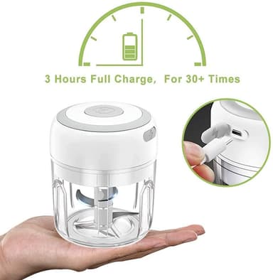 Mini sähköinen vihannessilppuri - Langaton tehosekoitin 250 ml - Valkoinen