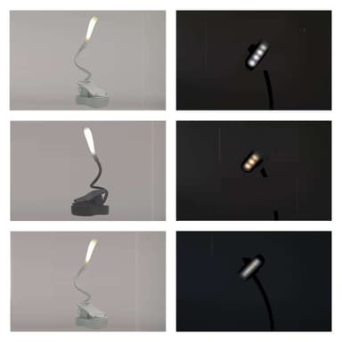 LED-klipsi valossa, pöytävalo, lukuvalo silmiensuojauksella, 3 väritilaa Musta