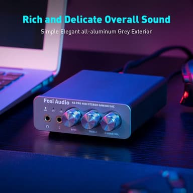 Fosi Audio K5PRO Gaming mini DAC vahvistin PS5/PC/MAC, USB-C/optinen/koaksiaalinen 3,5 mm/RCA:lle